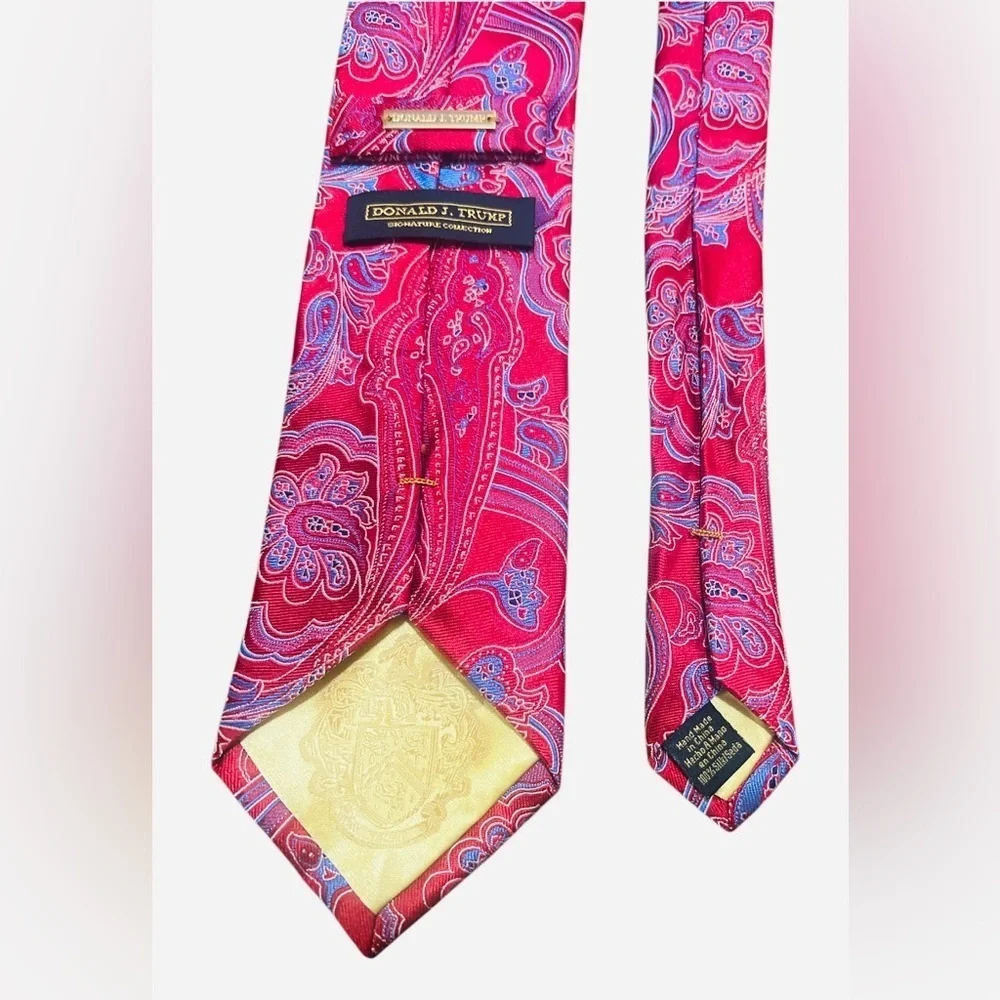 DONALD J TRUMP- Vibrant Paisley Silk Tie -  RED Pink and Blue